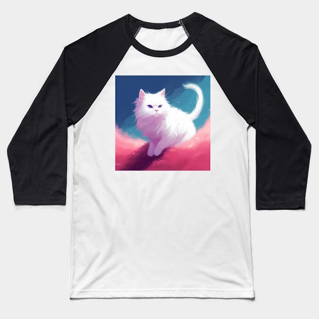 Mesmerizing Pearls: The Captivating White Fluffy Cats Baseball T-Shirt by Boiledpancakes